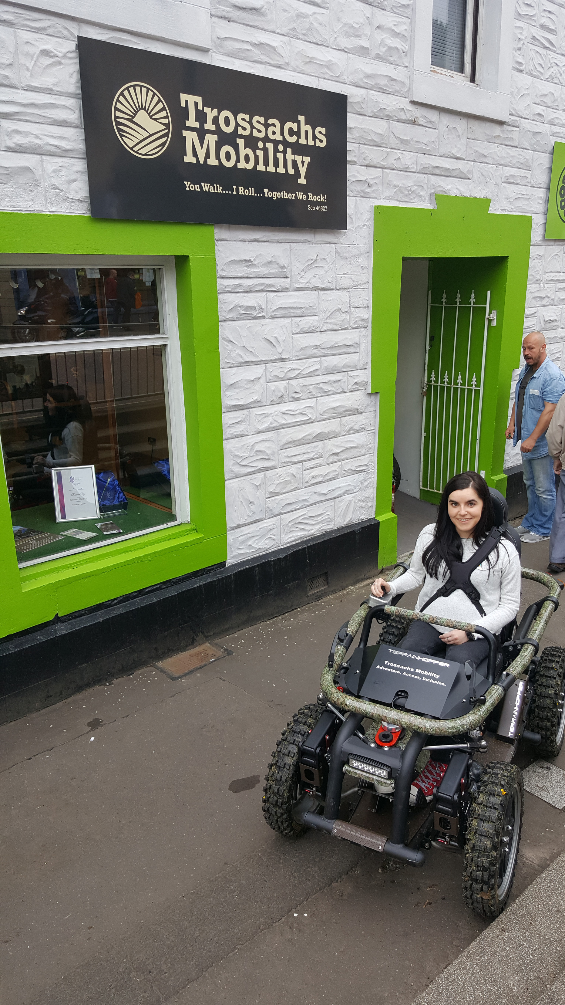 simply emma sitting in all-terrain-wheelchair in callander