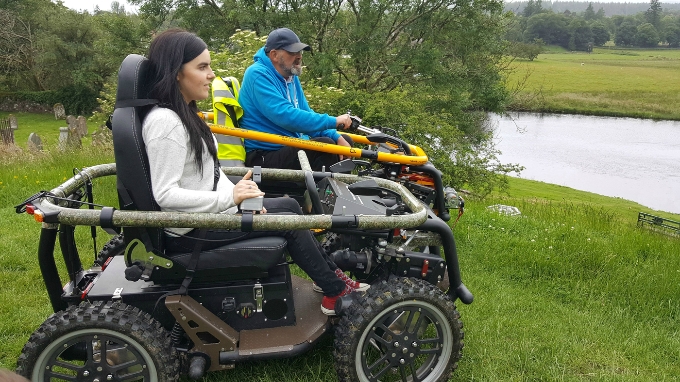 simply emma with Gordon from Trossachs Mobilitysco Ramblers callander all-terrain-wheelchair