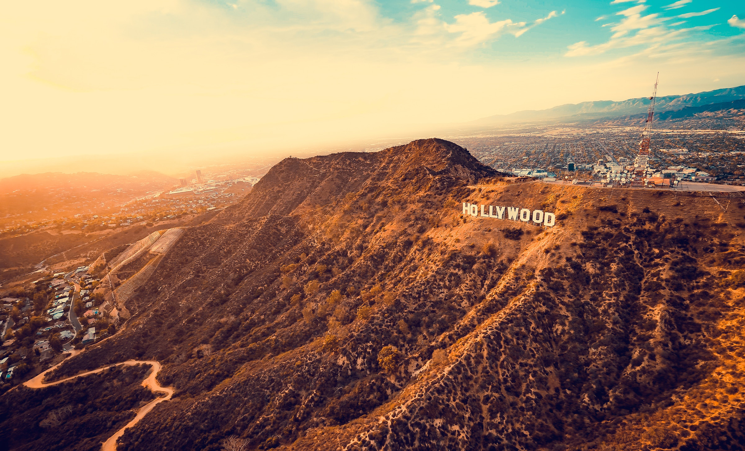 Los Angeles Hollywood Sign at sunset.