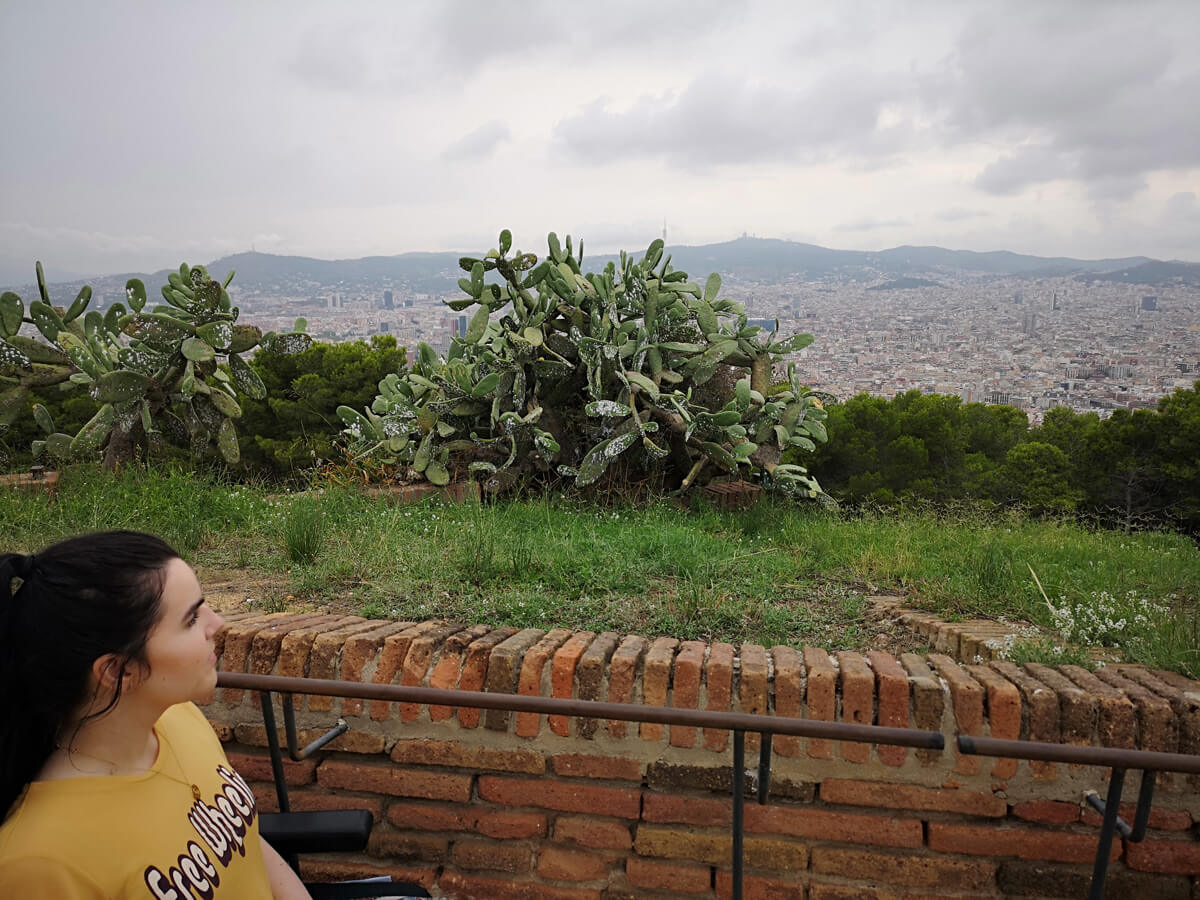 Emma enjoying the view of Barcelona from the hill at Montjuïc Castle. 