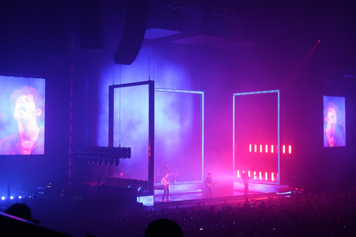 The 1975 performing on stage at FlyDSA Arena