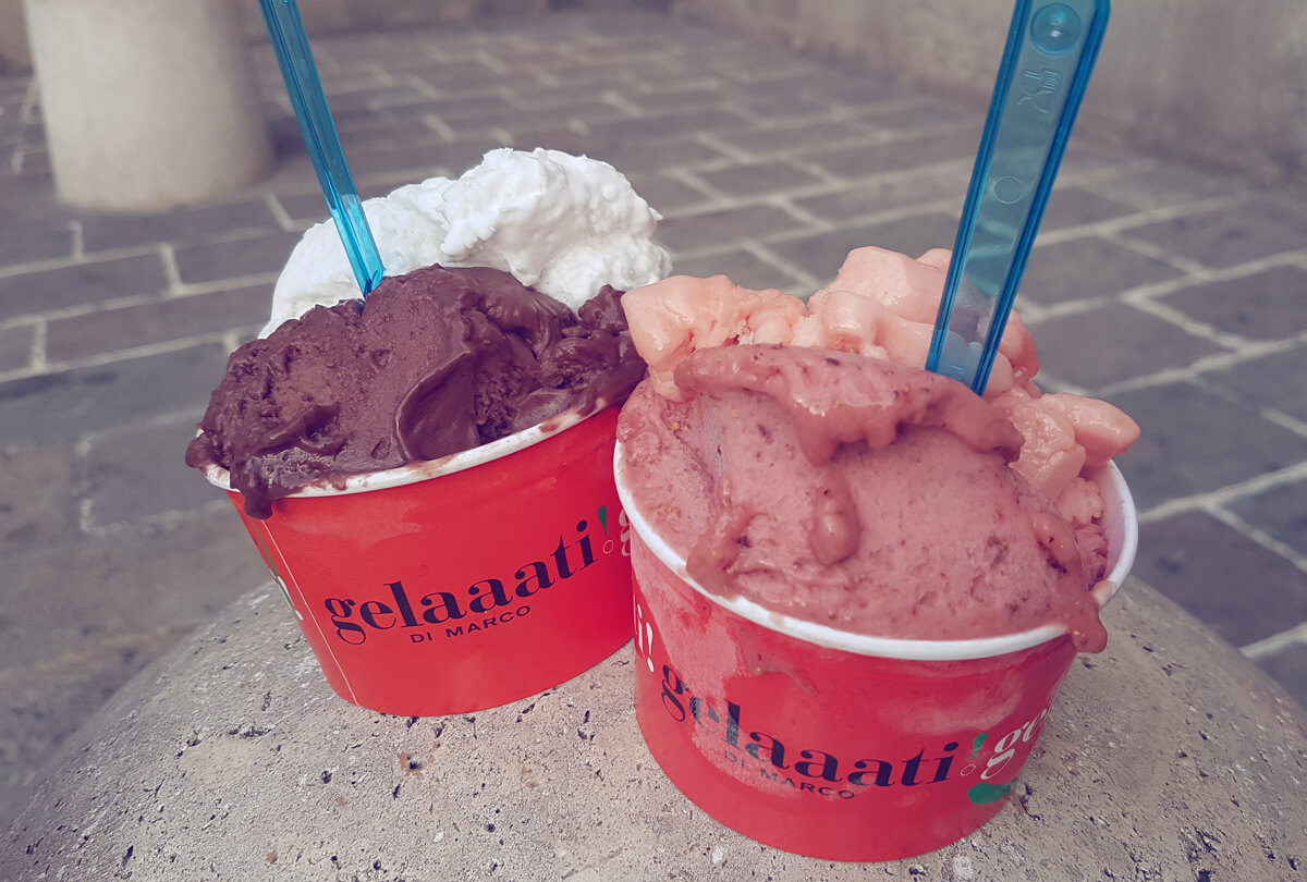Two tubs of vegan gelato from Gelaaati Di Marco.