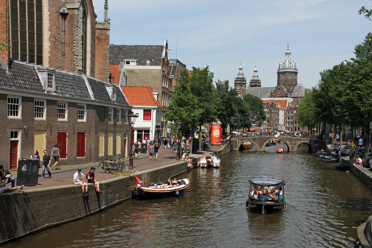 A view overlooking a canal in Amsterdam.
