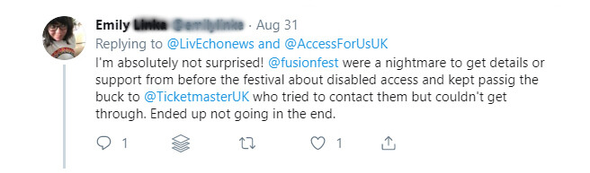 A screenshot of someone complaining about the nightmare of Fusion Festival.