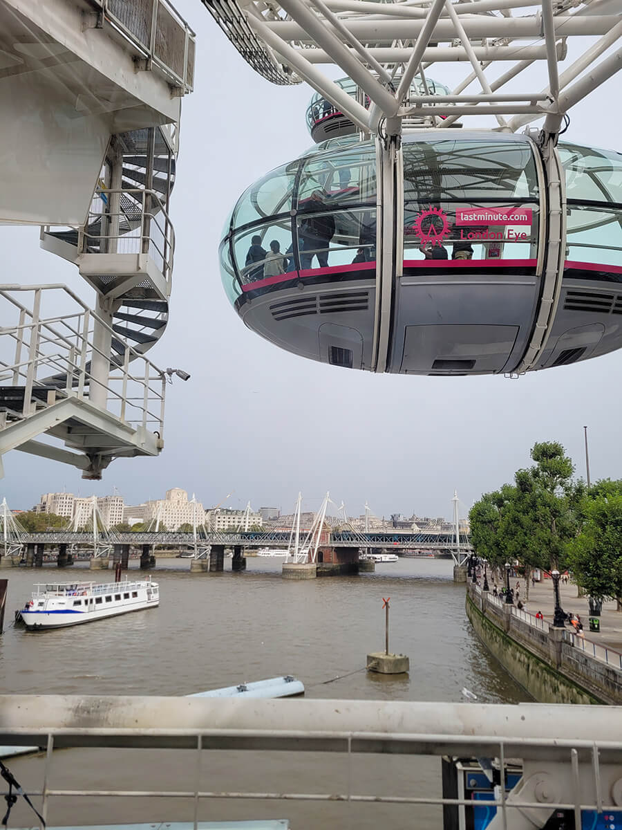 A view of the river Thames and a pod from the top of the London Eye.