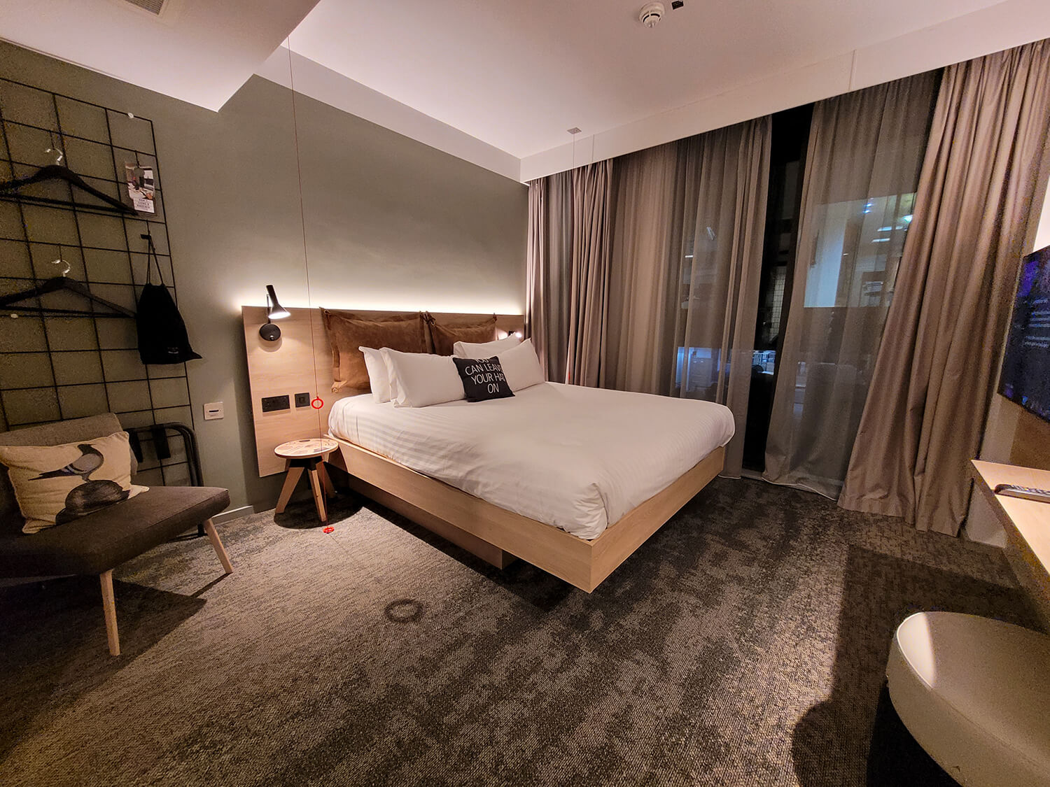 The accessible room at the Moxy Manchester City hotel.