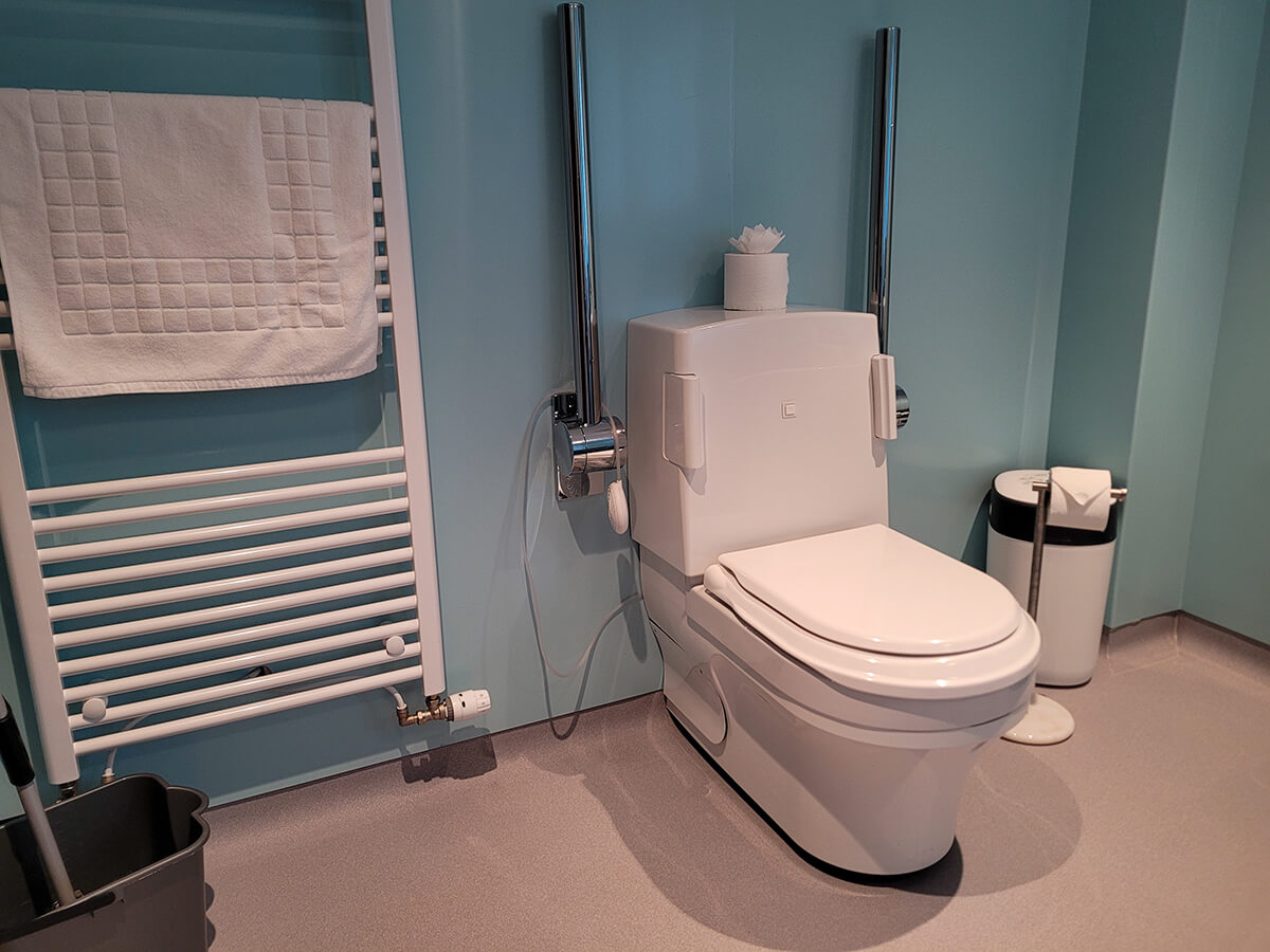 Clos-o-mat toilet in the Durham accessible lodge at Homelands in Fife