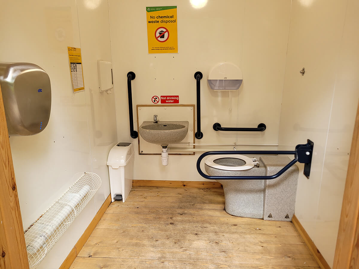 Inside the disabled toilet cubicle at Faskally Woods