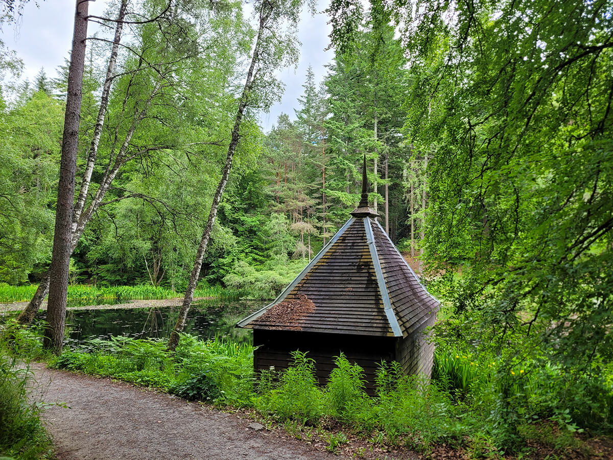 Boat house at Loch Dunmore in Faskally Woods