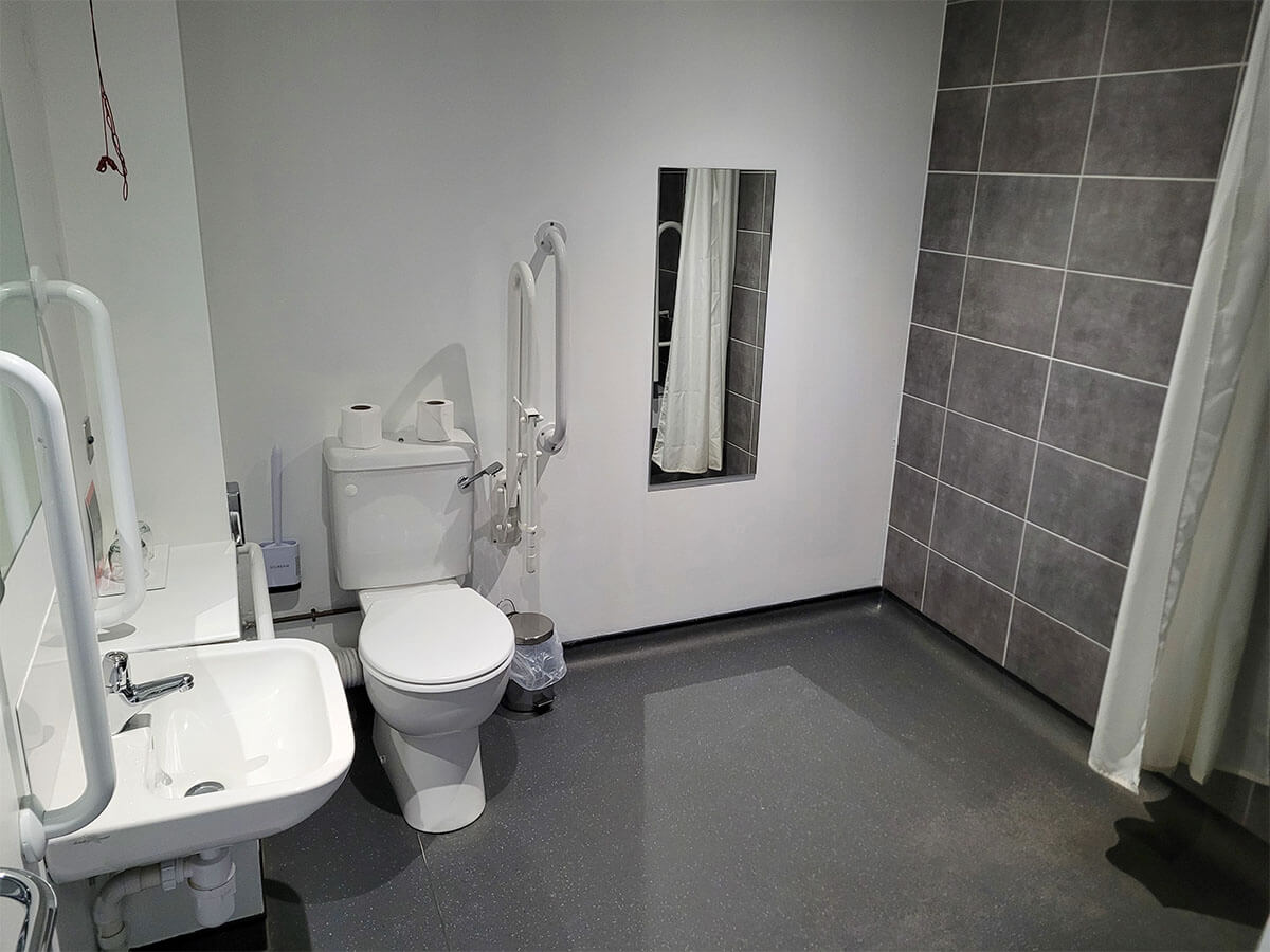 wetroom in the wheelchair accessible room at Drimsynie Holiday Village hotel