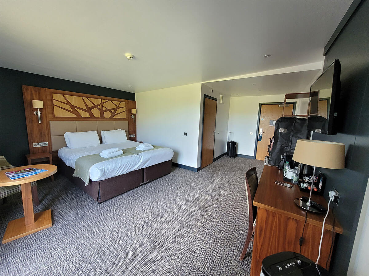 A spacious wheelchair accessible room at the Drimsynie Holiday Village hotel, Argyll
