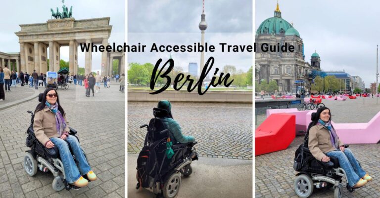 Collage of three images. 1st photo shows Emma in front of the Brandenburg Gate, Berlin. The second photo shows Emma with the TV Tower behind her. The third photo shows Emma with Berlin Cathedral behind her