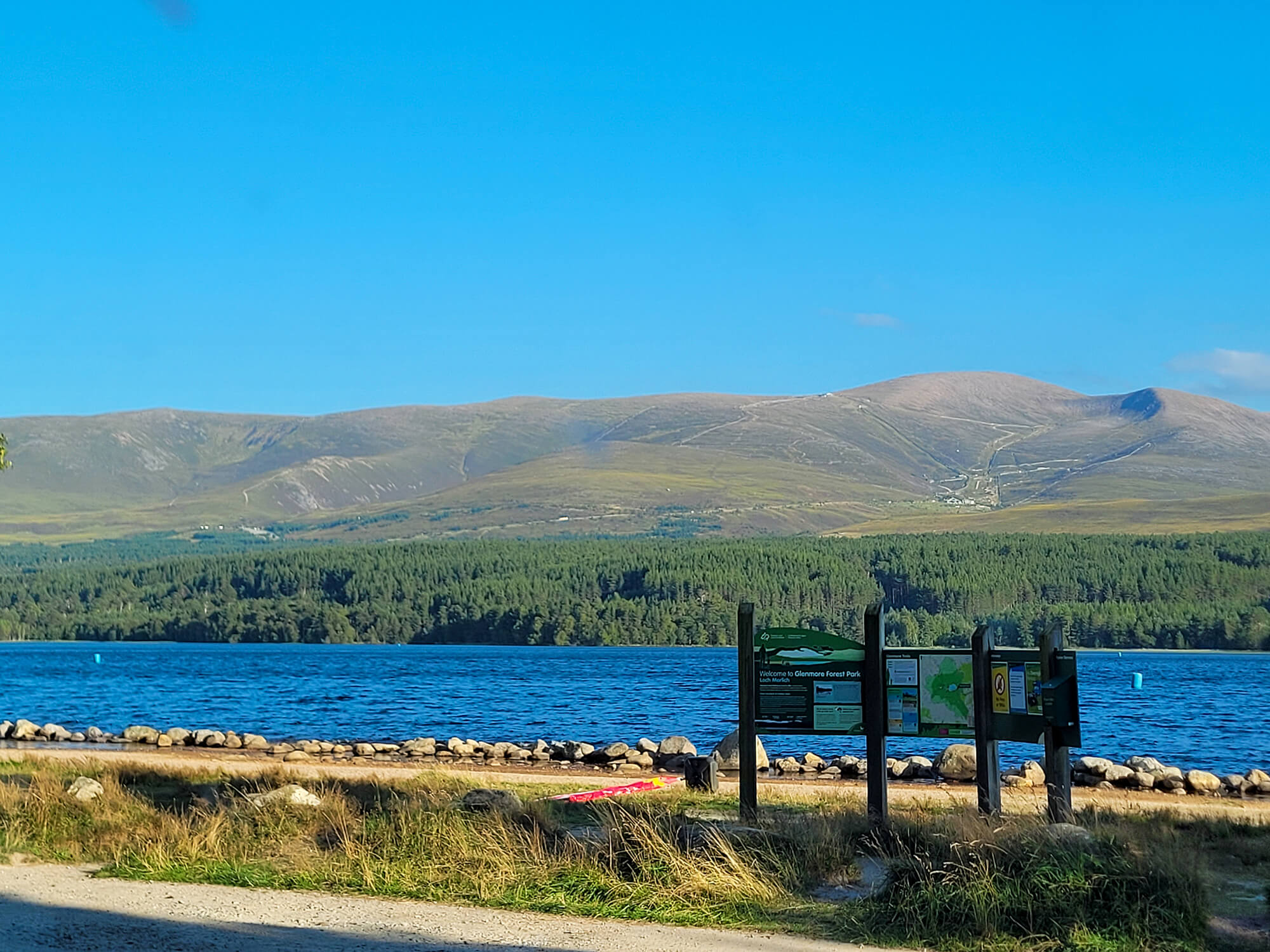 Loch Morlich, with a mountain backdrop near Aviemore